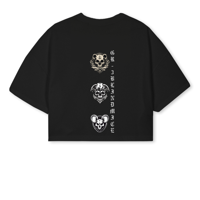 THREEBLINDMICECROP Black Cropped Oversized Tee.