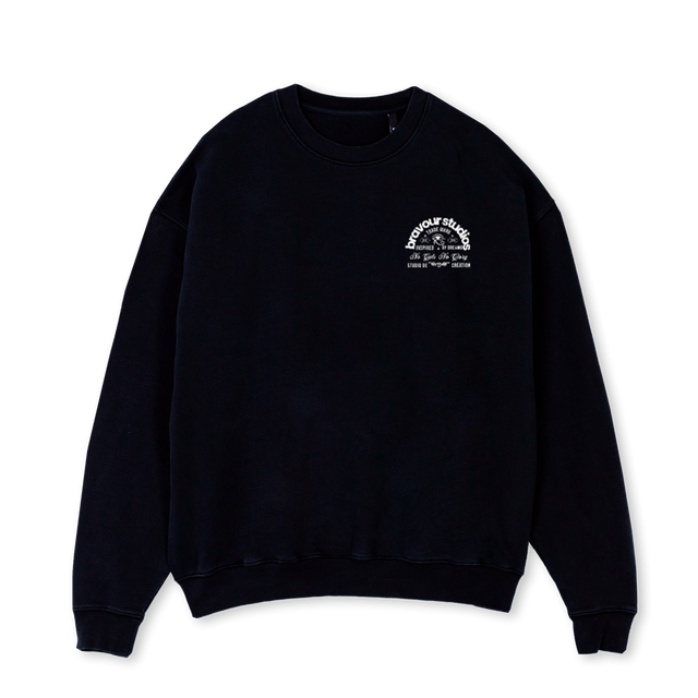BRVR Black Oversized Crewneck Sweater.