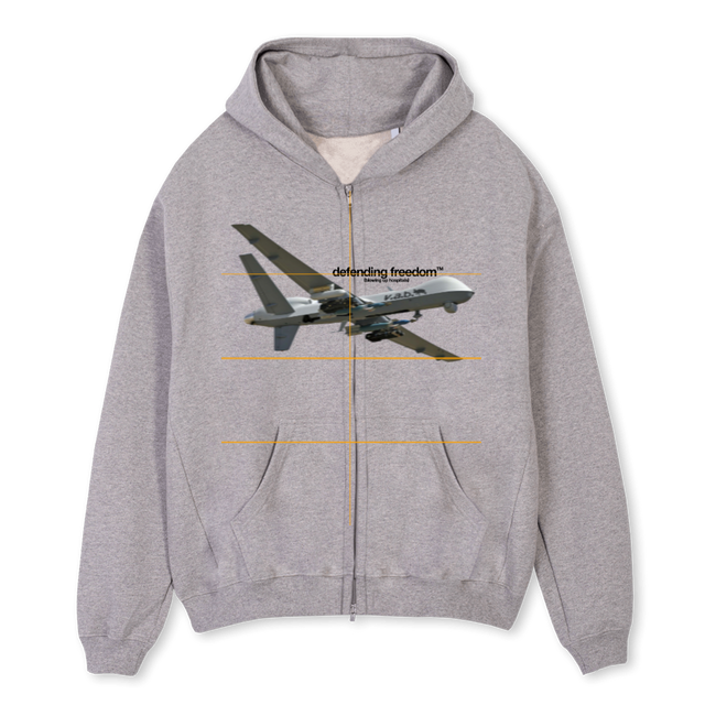 DEFENDER Grey Marl Oversized Zipped Hoodie.