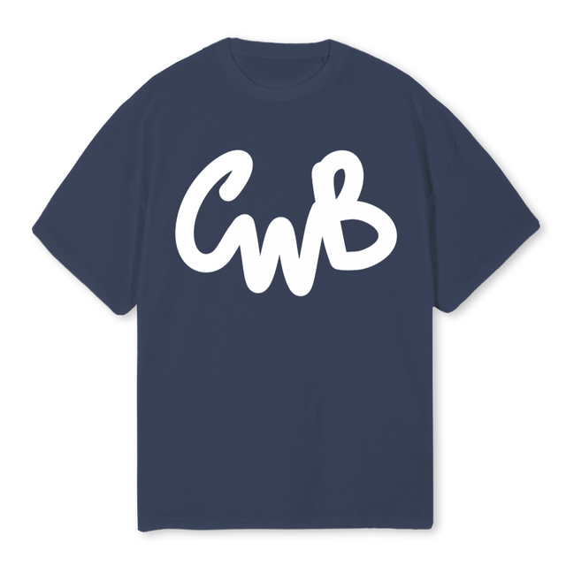 CWBSQUIGGLEWHITE Navy Blue Oversized Tee.