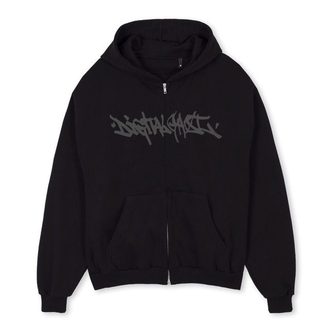 BKZHNIB Black Oversized Zipped Hoodie.
