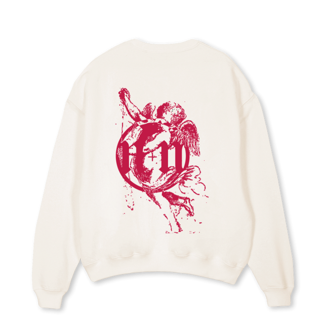 NOSTALGIACUPID Vintage White Oversized Crewneck Sweater.