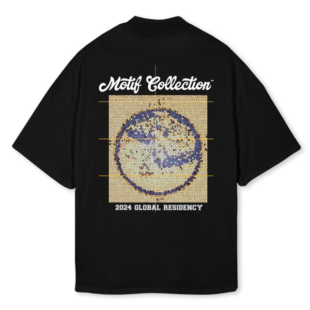 GLOBAL Black Oversized Mock Neck Tee.
