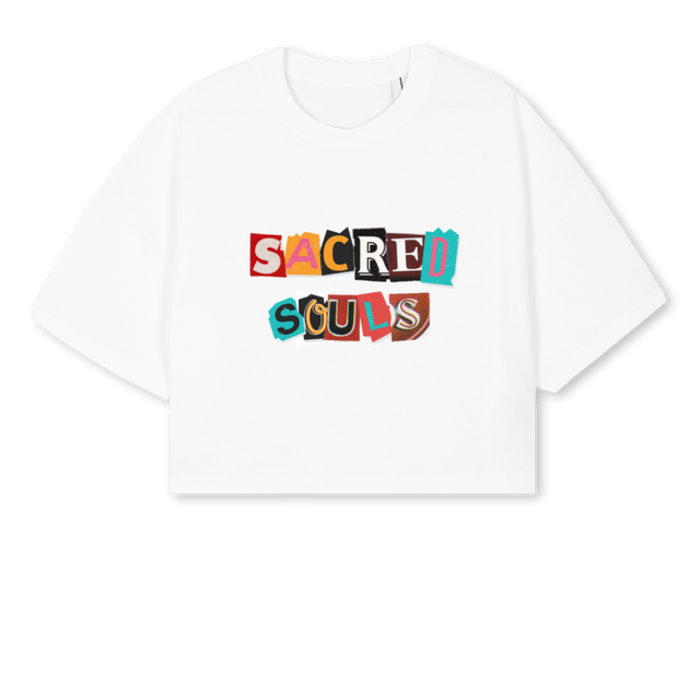 LETTERS White Cropped Oversized Tee.