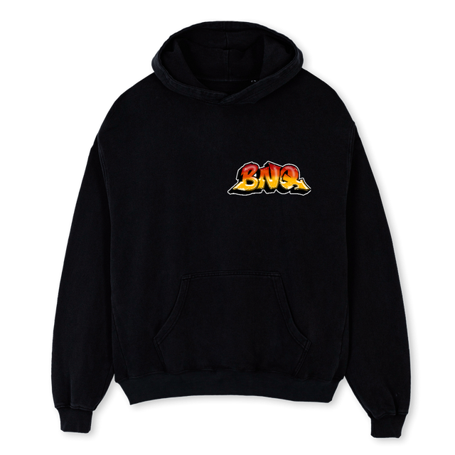 CURRENCY Black Oversized Hoodie.