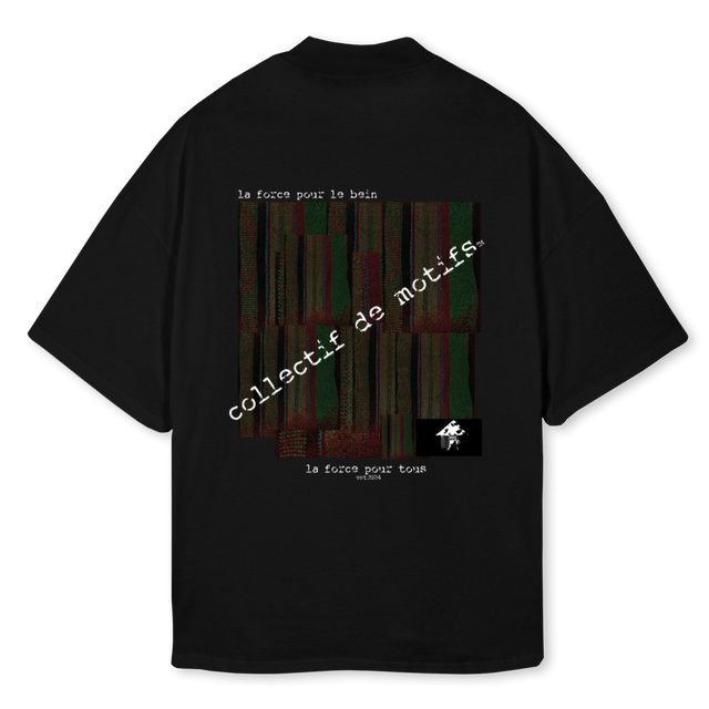KENTE Black Oversized Mock Neck Tee.