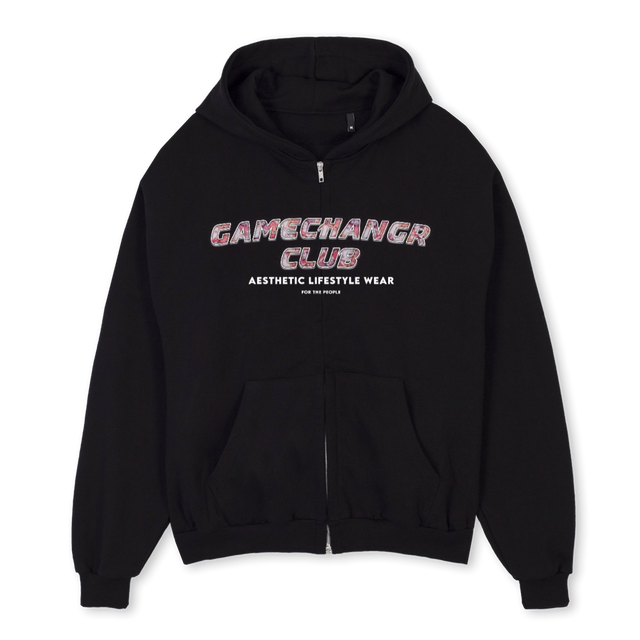 FIFTYPOUNDZIPPER Black Oversized Zipped Hoodie.
