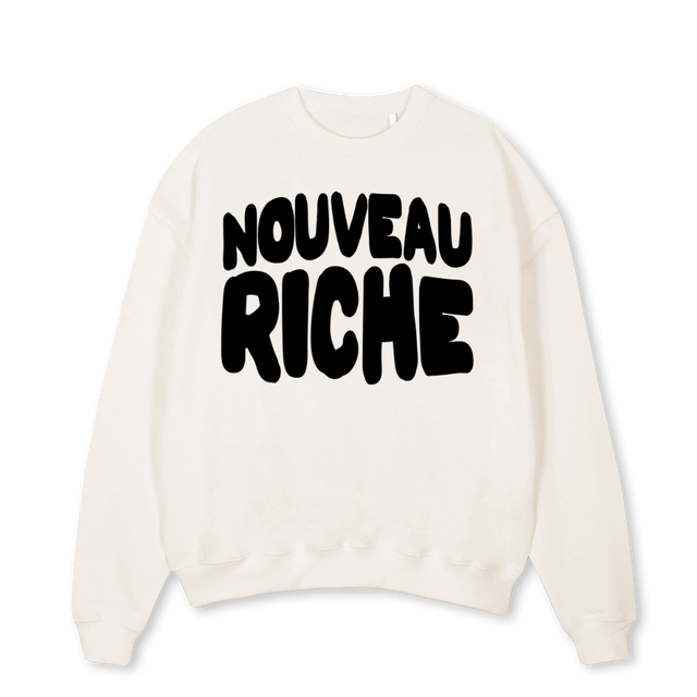 NEWMONEYCREW Vintage White Oversized Crewneck Sweater.