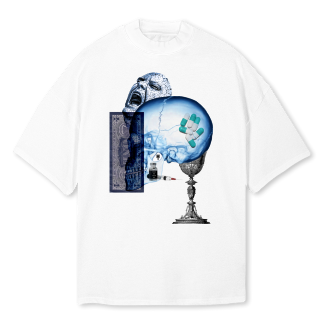 ADDICTED White Oversized Mock Neck Tee.