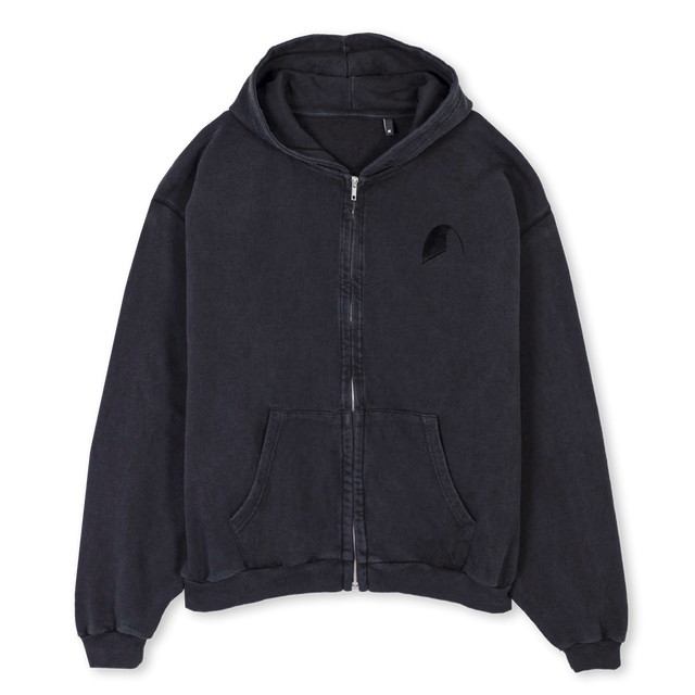 FACEHOODIE Vintage Black Oversized Zipped Hoodie.