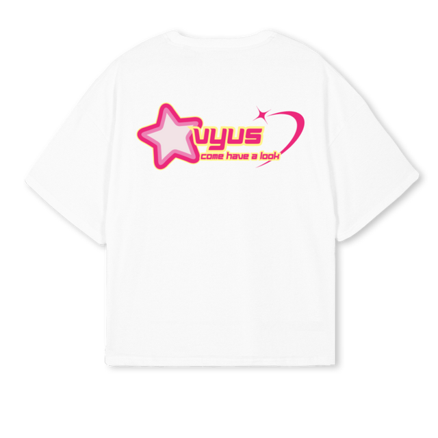 VYUSLOOKYK White Oversized Boxy Tee.