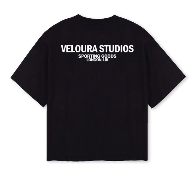 VELOURASPORTSTEEOG Black Oversized Boxy Tee.