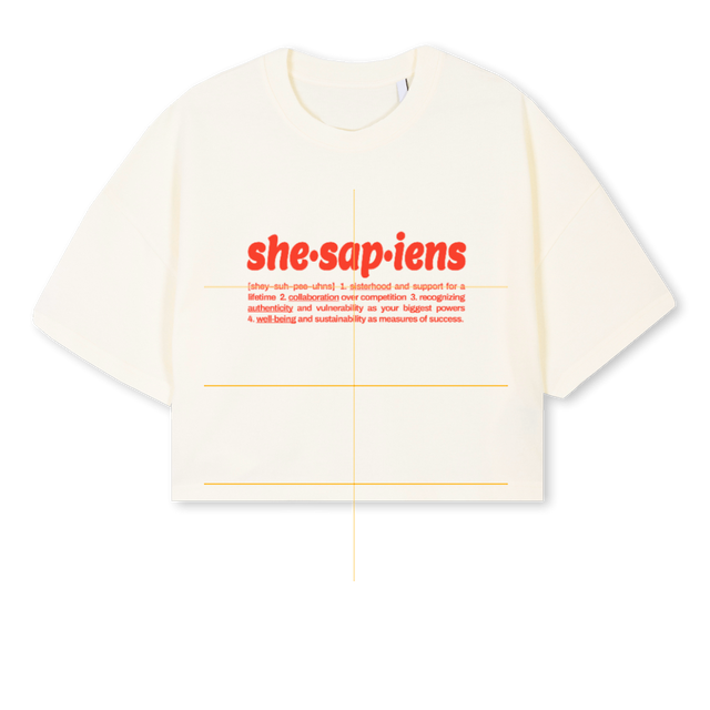 SHESAPIENSCC Cream Cropped Oversized Tee.