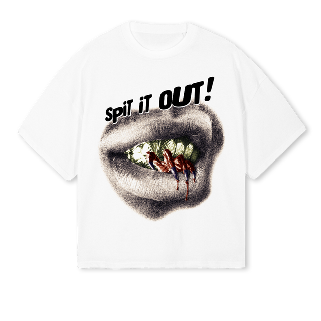 SPITITOUT White Oversized Boxy Tee.