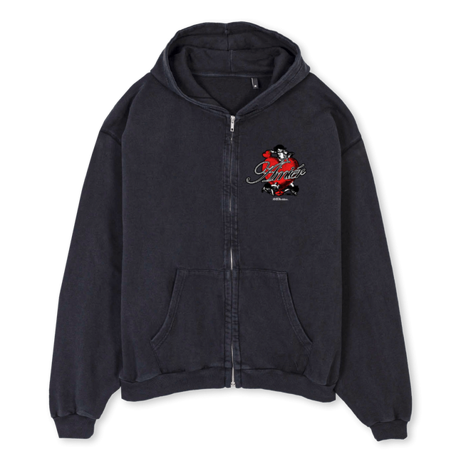 AHME Vintage Black Oversized Zipped Hoodie.