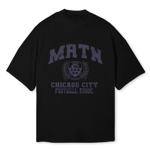 MRTNFOOT Black Oversized Mock Neck Tee.