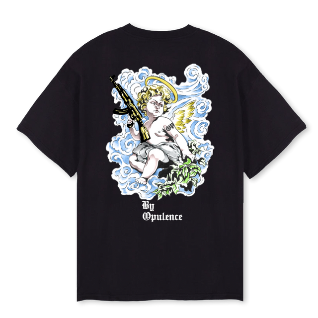 BYOPULENCEANGELTOP Black Oversized Tee.