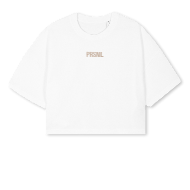 PRSNLTJEJBEIGE White Cropped Oversized Tee.
