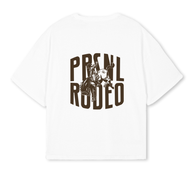 PRSNLRODEO White Oversized Boxy Tee.