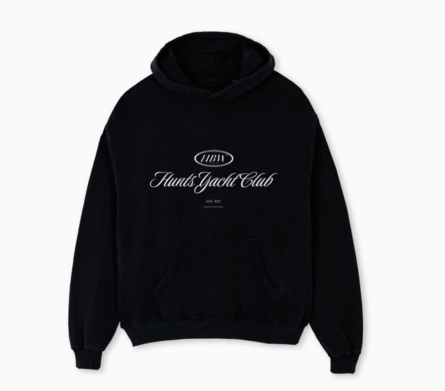 YACHT CLUB HOOD Black Oversized Hoodie.