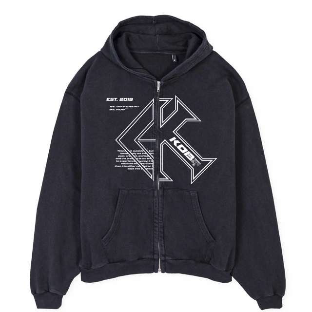 ZIPPED Vintage Black Oversized Zipped Hoodie.