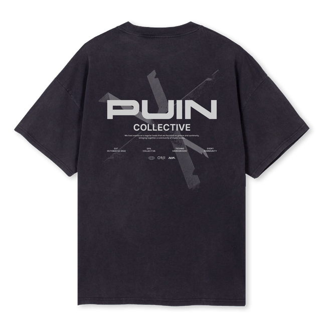 PUIN COLLECTIVE MRCH Vintage Black Oversized Tee.