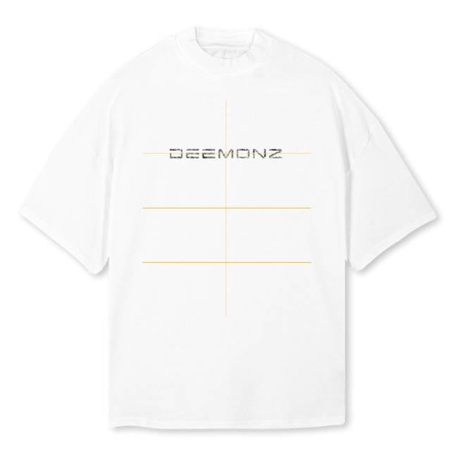 DEEMONZ White Oversized Mock Neck Tee.