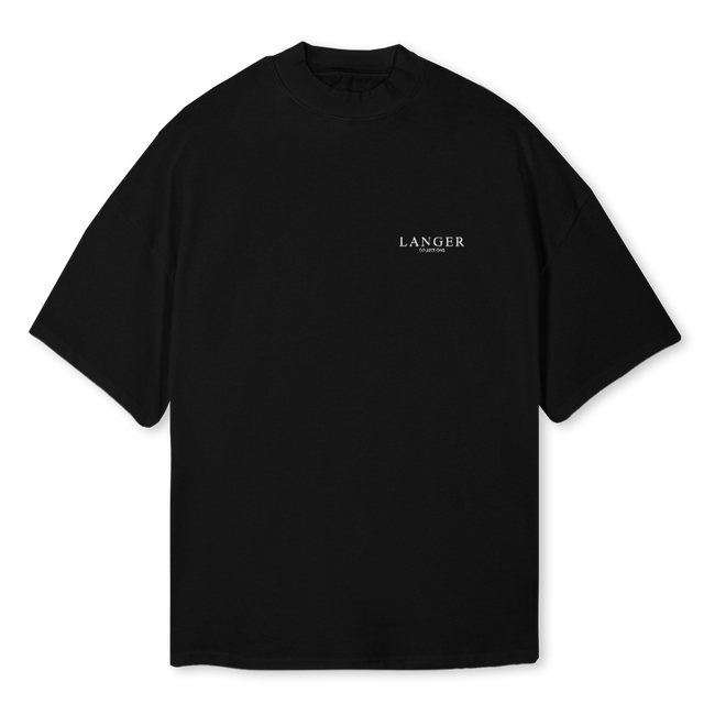 LANGER COLLECTIONS Black Oversized Mock Neck Tee.