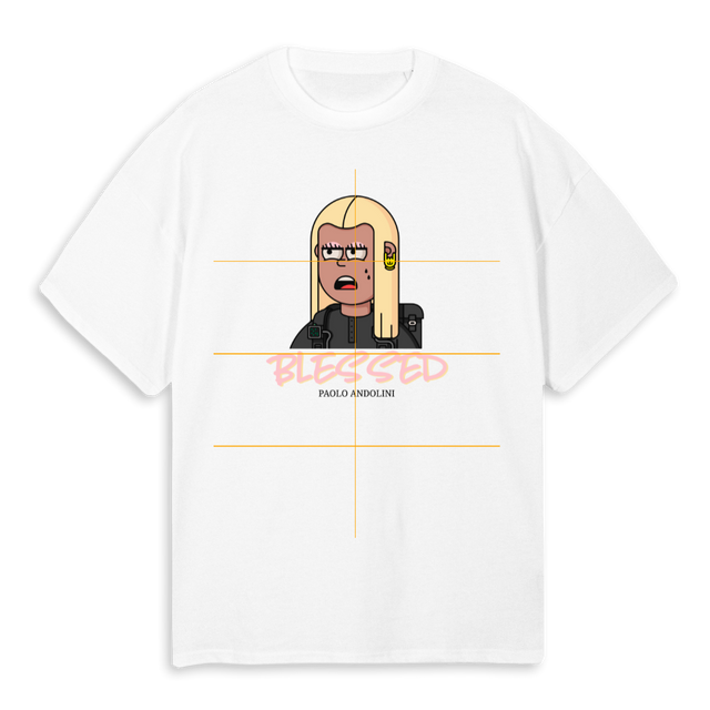 BLESSED W B White Oversized Tee.