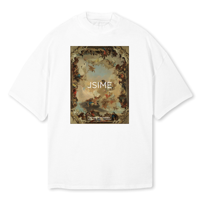 CONSTELATION MOCK White Oversized Mock Neck Tee.