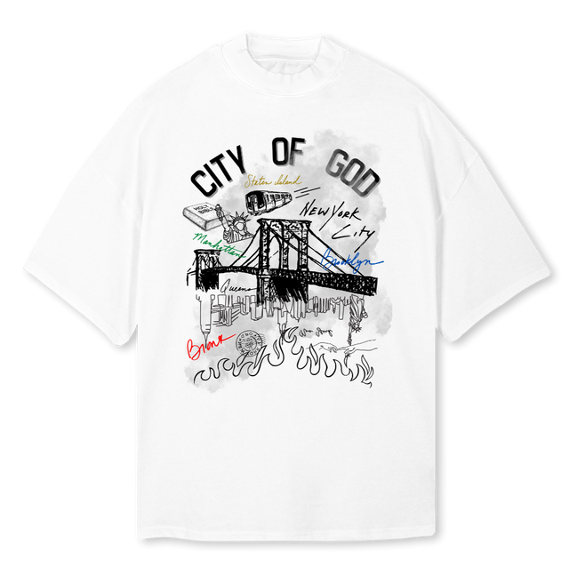 CITYOFGODCLIFGRAY White Oversized Mock Neck Tee.