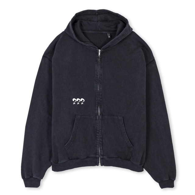 FIRST GO Vintage Black Oversized Zipped Hoodie.