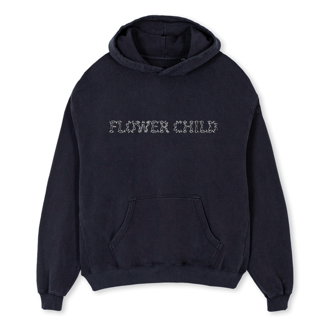 FLOWERCHILD Vintage Black Oversized Hoodie.