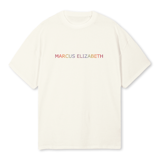 RAINBOW LOVE ANAGRAM Cream Oversized Tee.