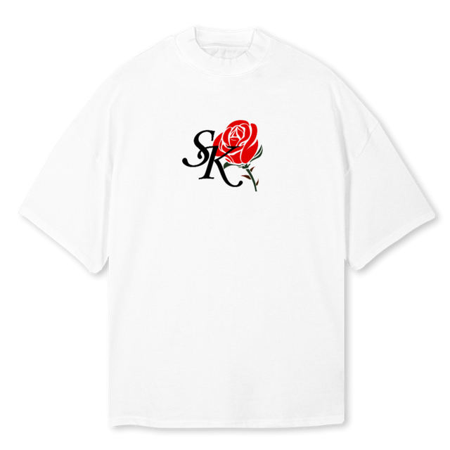 ROSE TEE White Oversized Mock Neck Tee.
