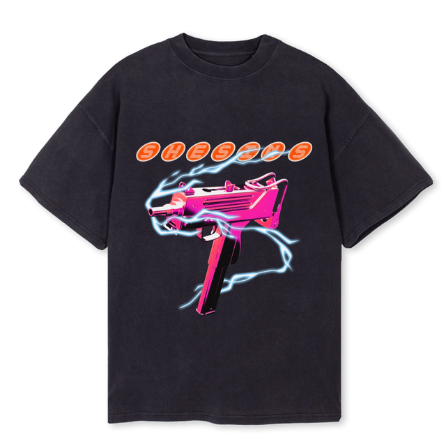 SHE SINS UZI Vintage Black Oversized Tee.