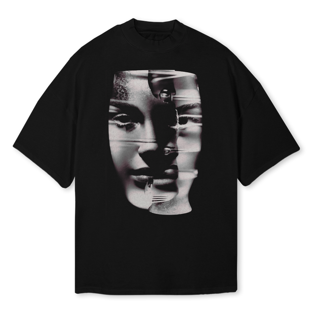 MELTED Black Oversized Mock Neck Tee.