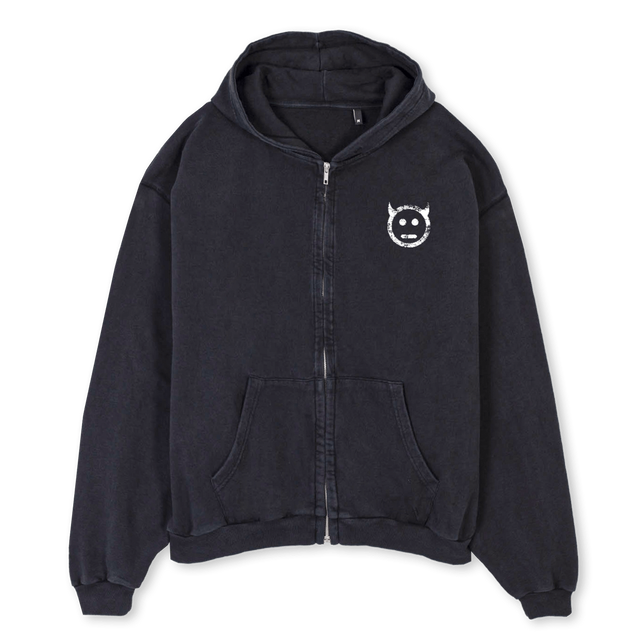 EVIL BOY VINTAGE ZH Vintage Black Oversized Zipped Hoodie.