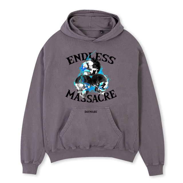 ENDLESS MASSACRE Pigment Grey Oversized Hoodie.