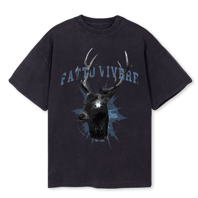 WILDLIFE DEER Vintage Black Oversized Tee.