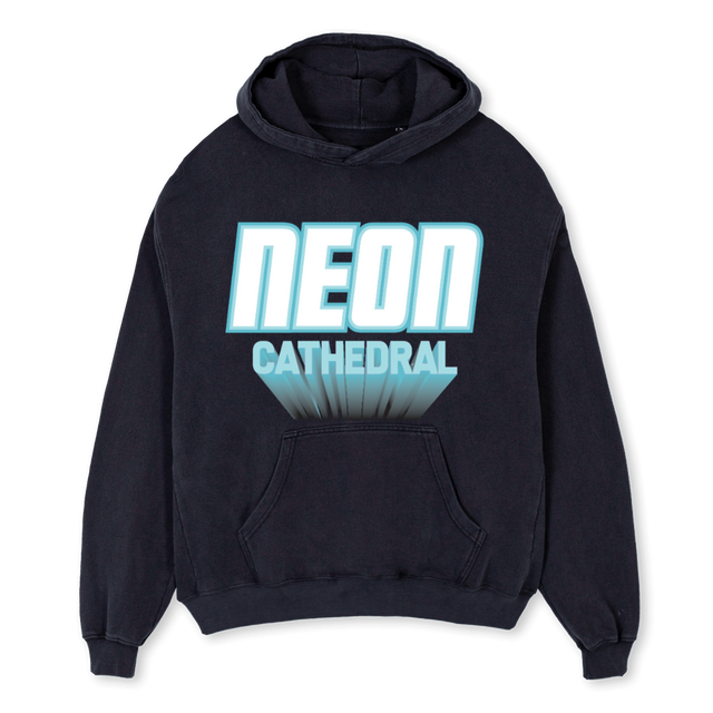 NEON CATHEDRAL Vintage Black Oversized Hoodie.