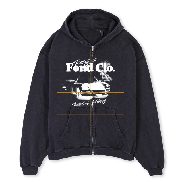 MONTE CARLO ZIP Vintage Black Oversized Zipped Hoodie.