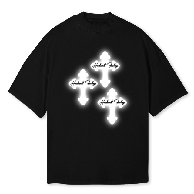CROSS Black Oversized Mock Neck Tee.