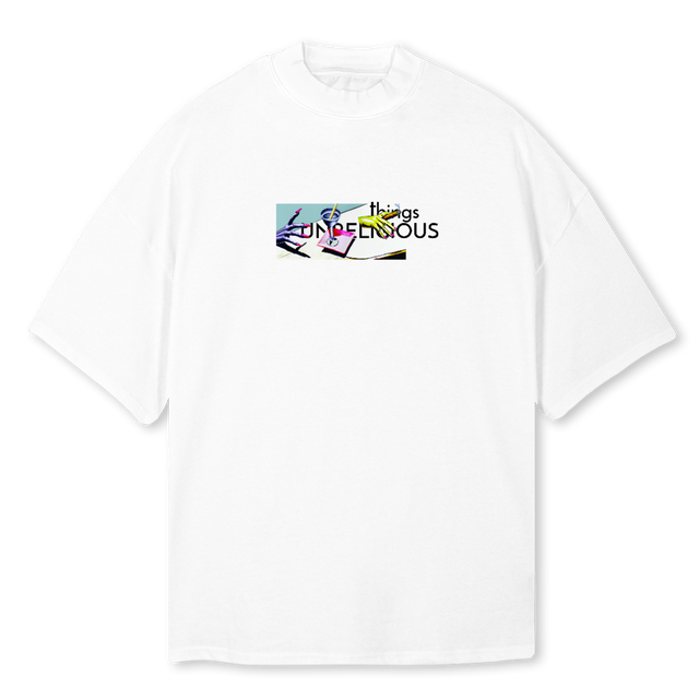 BROKEN White Oversized Mock Neck Tee.