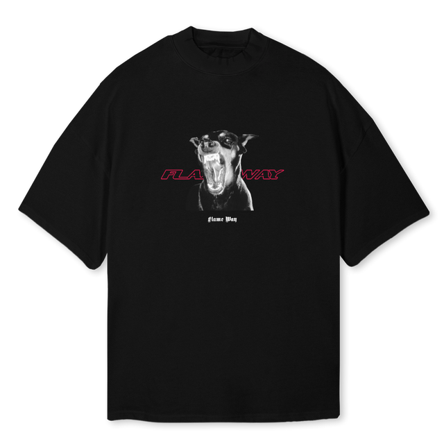 DOBERMAN TEE Black Oversized Mock Neck Tee.