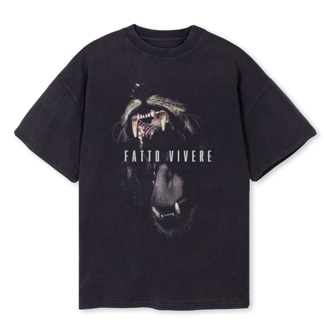 WILDLIFE LION Vintage Black Oversized Tee.