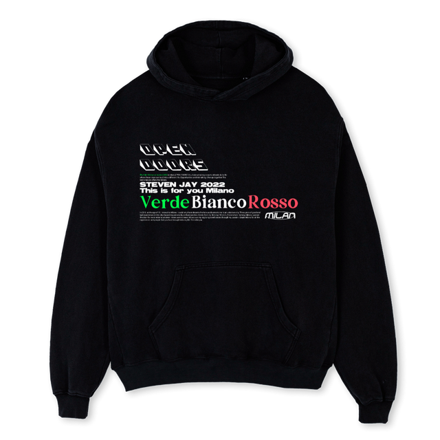 ICH LIEBE MILANO Black Oversized Hoodie.