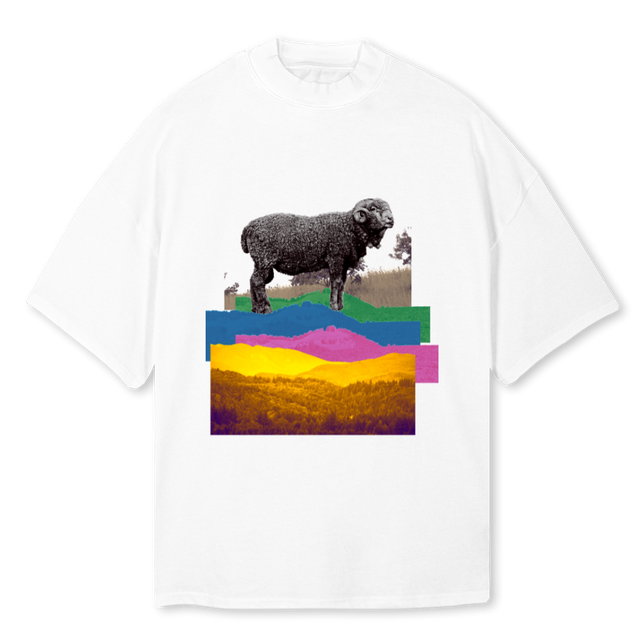RAM THOUSAND HILLS White Oversized Mock Neck Tee.