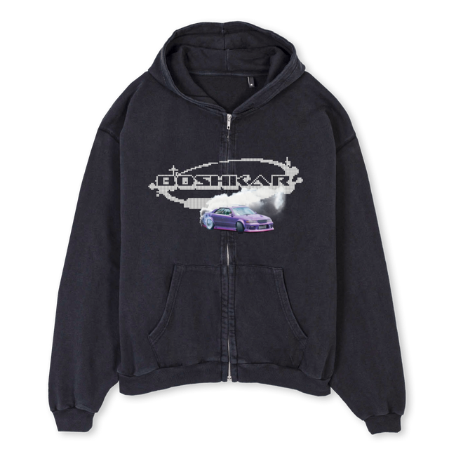 CHASER Vintage Black Oversized Zipped Hoodie.