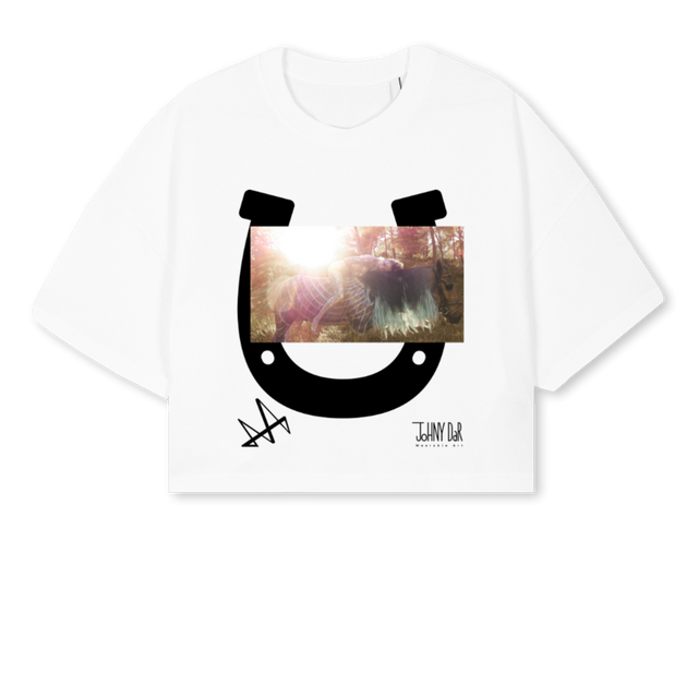 LUCKY White Cropped Oversized Tee.